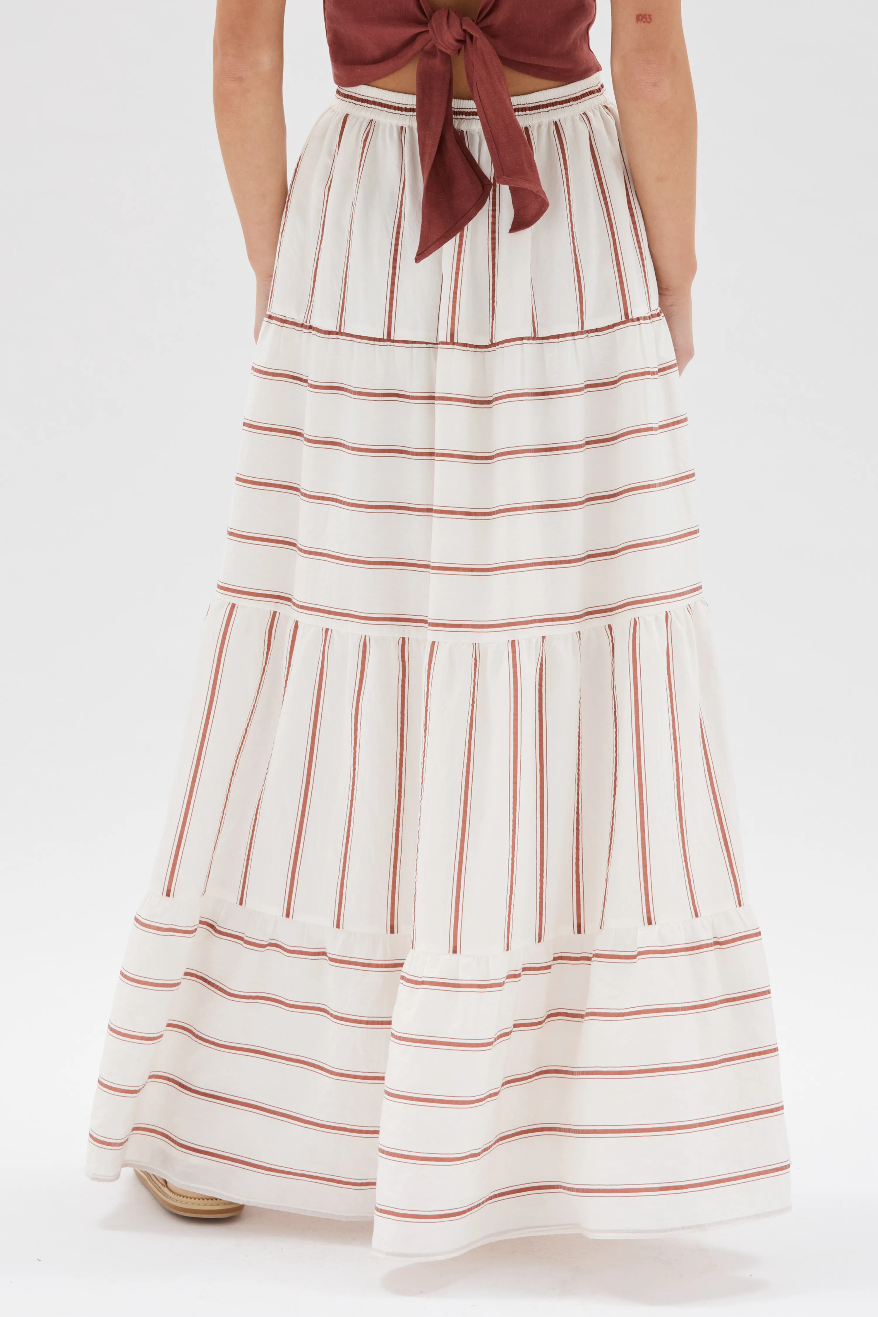 Esmee Sienna Stripe White Maxi Tiered Skirt