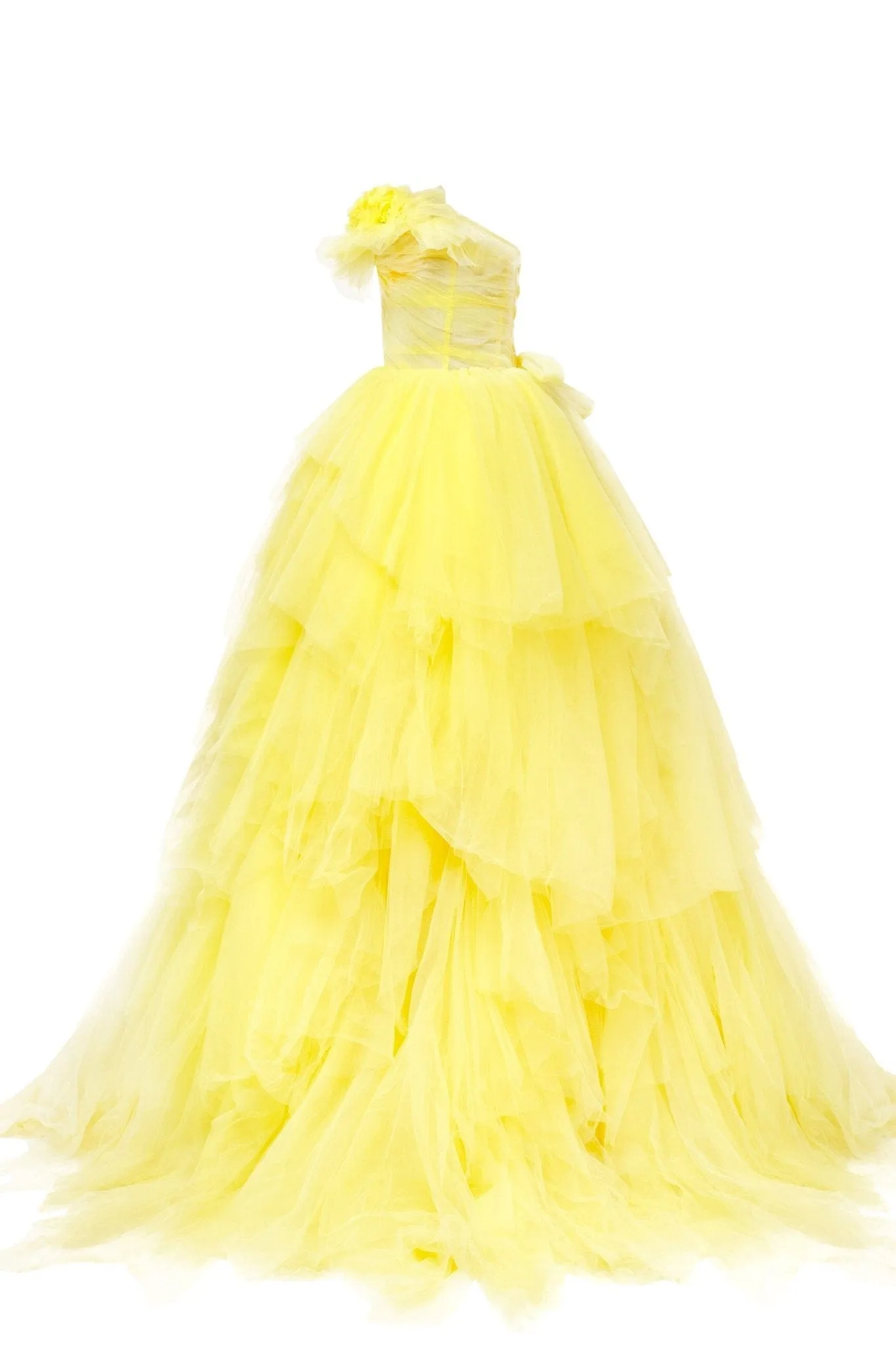 Fairytale frill-layered maxi dress in vivid yellow