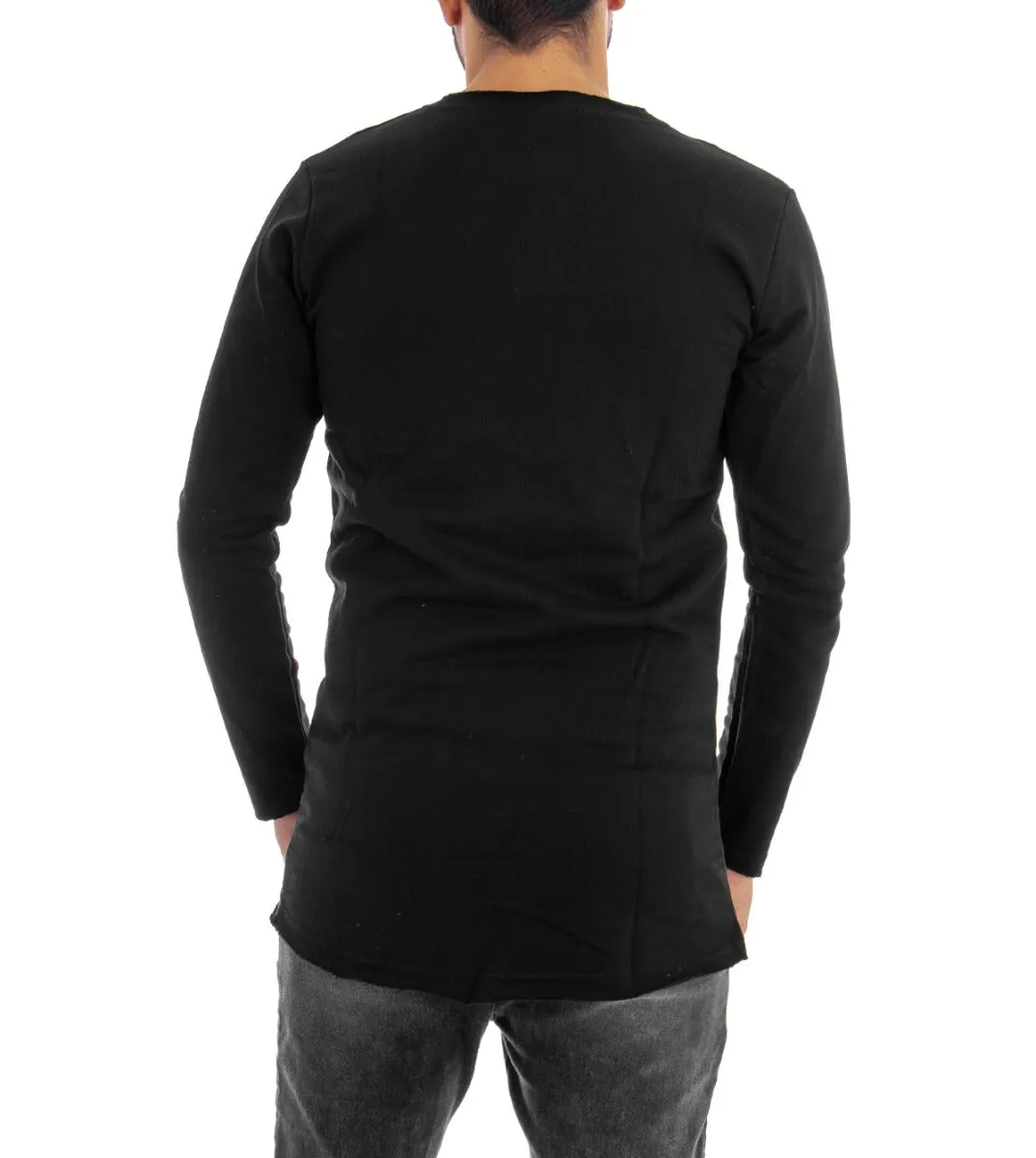 Felpa Uomo Girocollo Maglia Maglietta Nero Stampa Slim Fit GIOSAL-F2287A