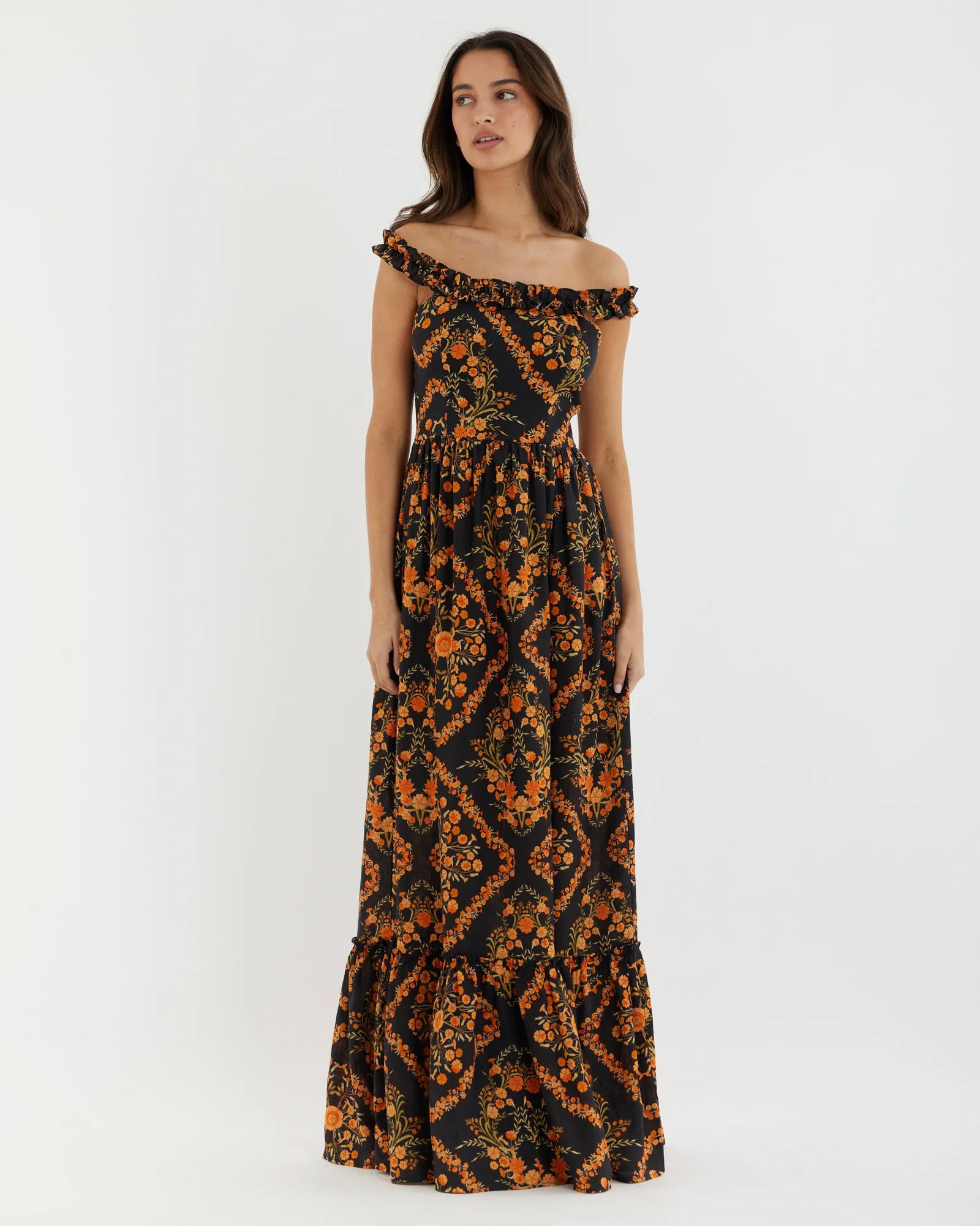 Fiore Ruffle Neck Maxi Dress