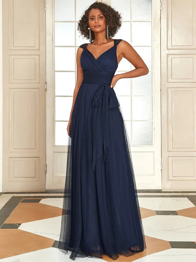 Flowy Tulle V-Neck Bridesmaid Dress