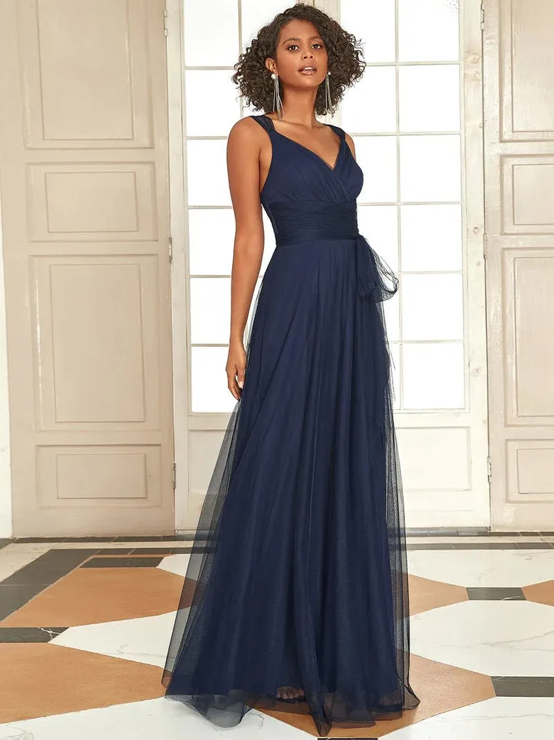 Flowy Tulle V-Neck Bridesmaid Dress