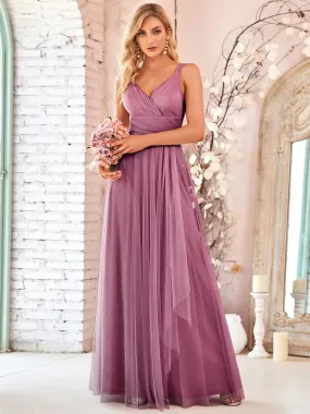 Flowy Tulle V-Neck Bridesmaid Dress