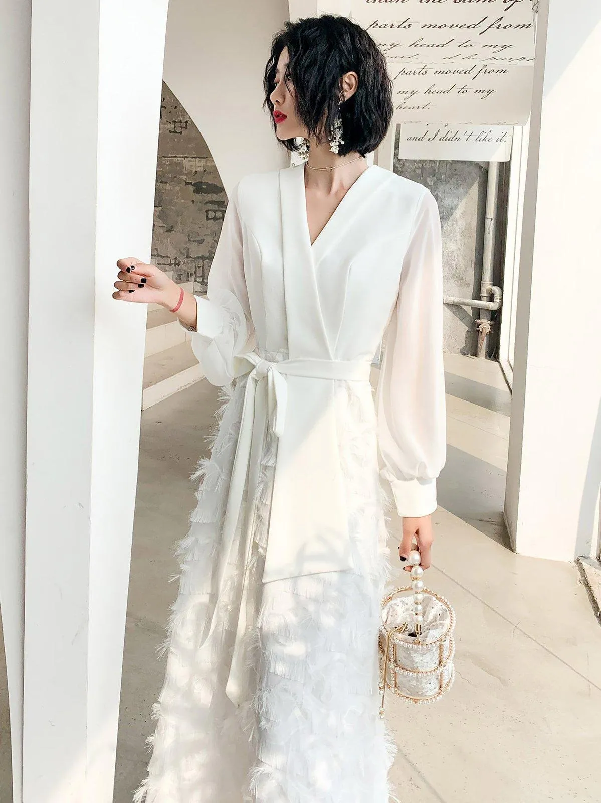 Formal Puff Sleeve Belted Maxi Dress