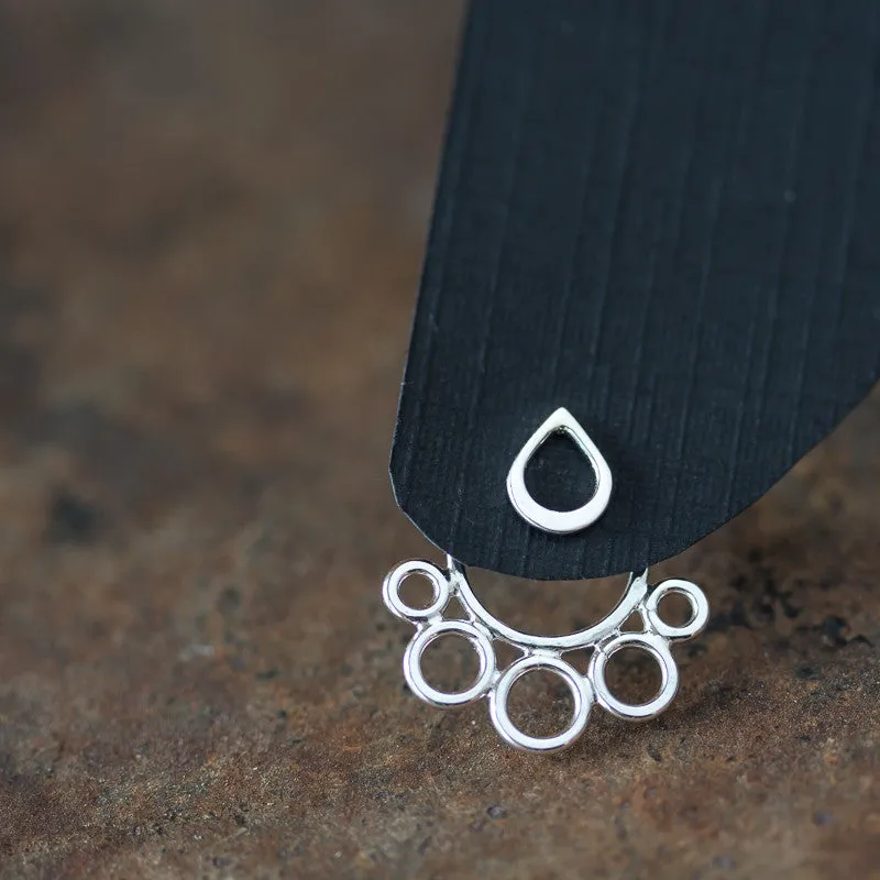 Geometric silver ear jacket earrings, minimalist solid sterling silver circles