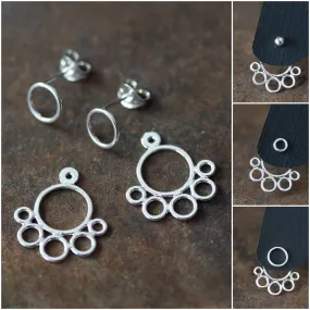 Geometric silver ear jacket earrings, minimalist solid sterling silver circles