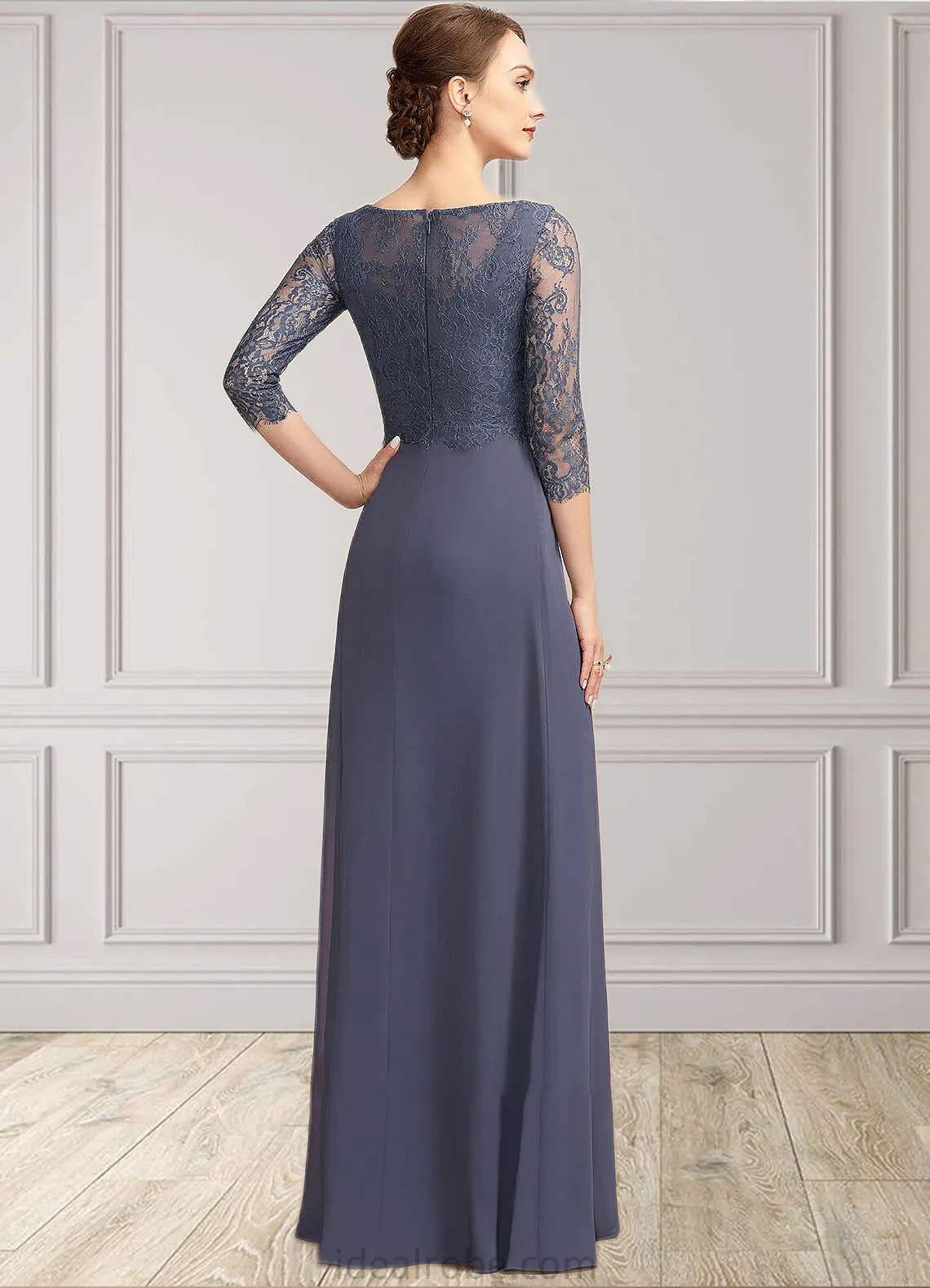 Georgia A-Line Scoop Neck Floor-Length Chiffon Lace Mother of the Bride Dress With Ruffle STK126P0014917