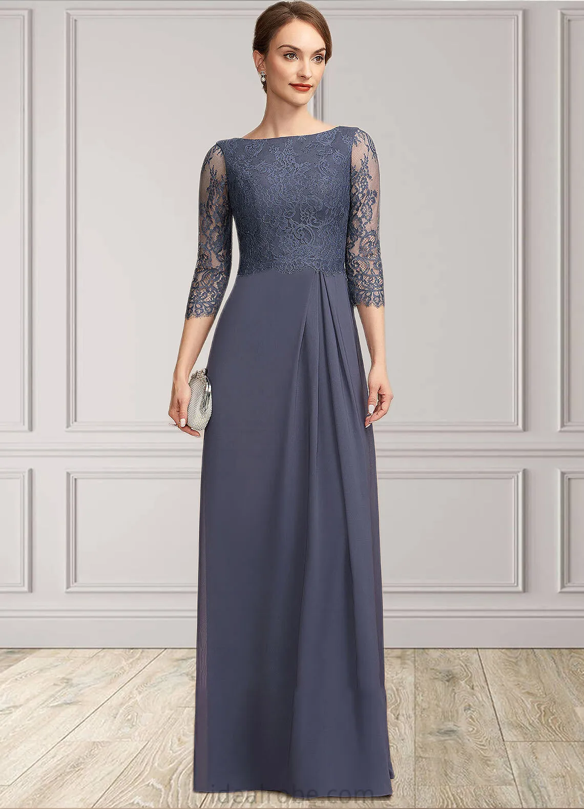 Georgia A-Line Scoop Neck Floor-Length Chiffon Lace Mother of the Bride Dress With Ruffle STK126P0014917