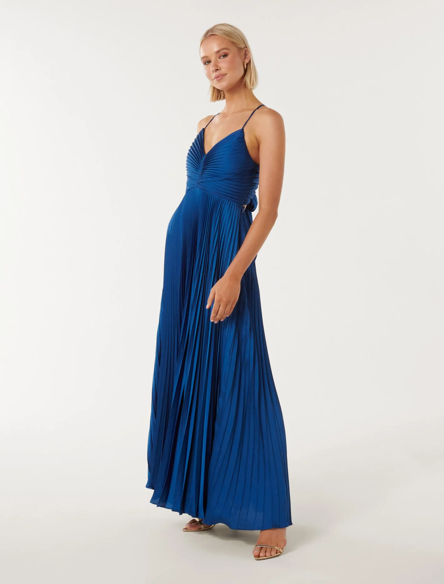 Elegant Geri Midi Dress with Pleated Design and Tie-Back Feature