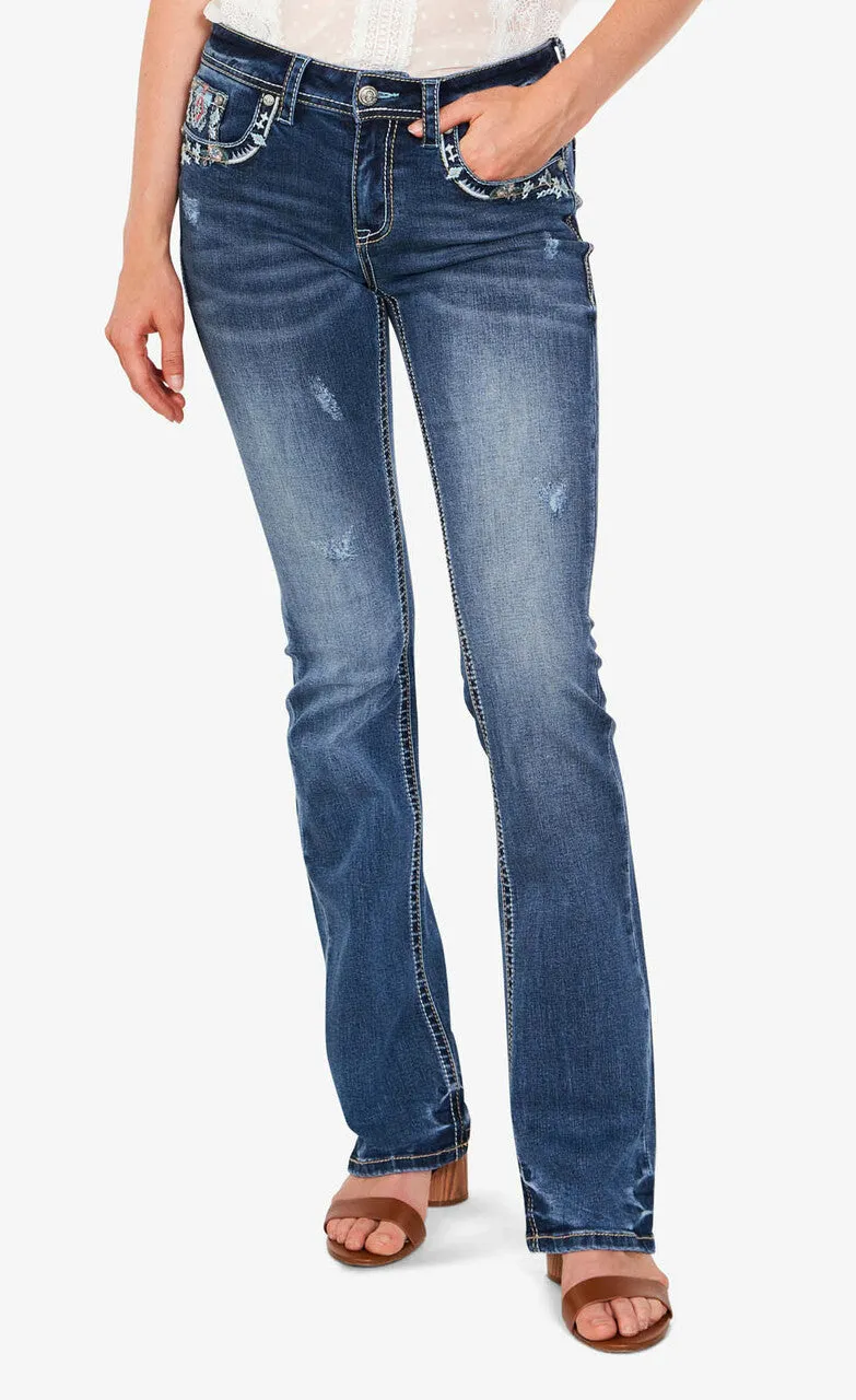 Grace in LA Cowhead Pocket  Bootcut Jeans