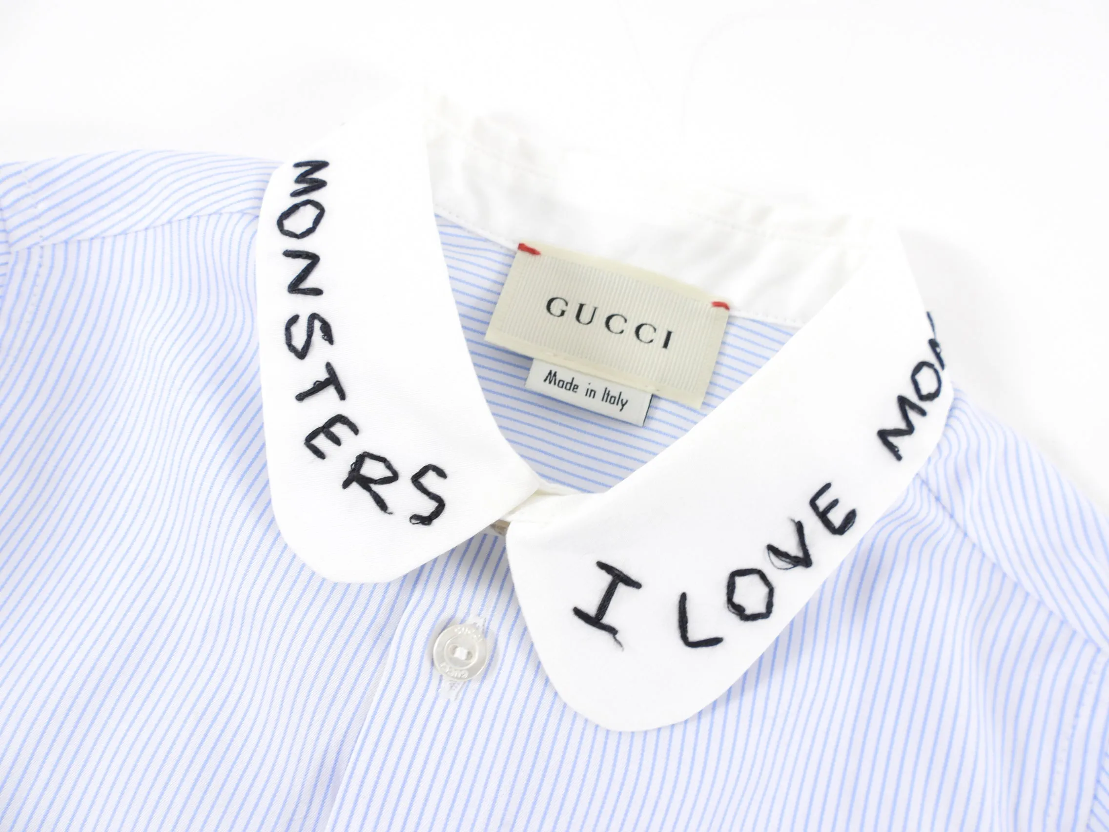 Gucci Baby I Love Monsters Pinstripe Shirt - 9/12 M