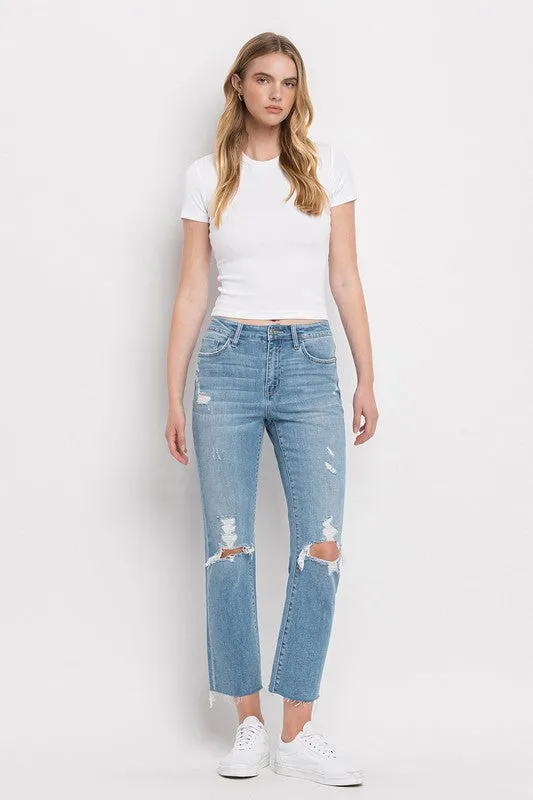 High Rise Distressed Cropped Straight Jeans