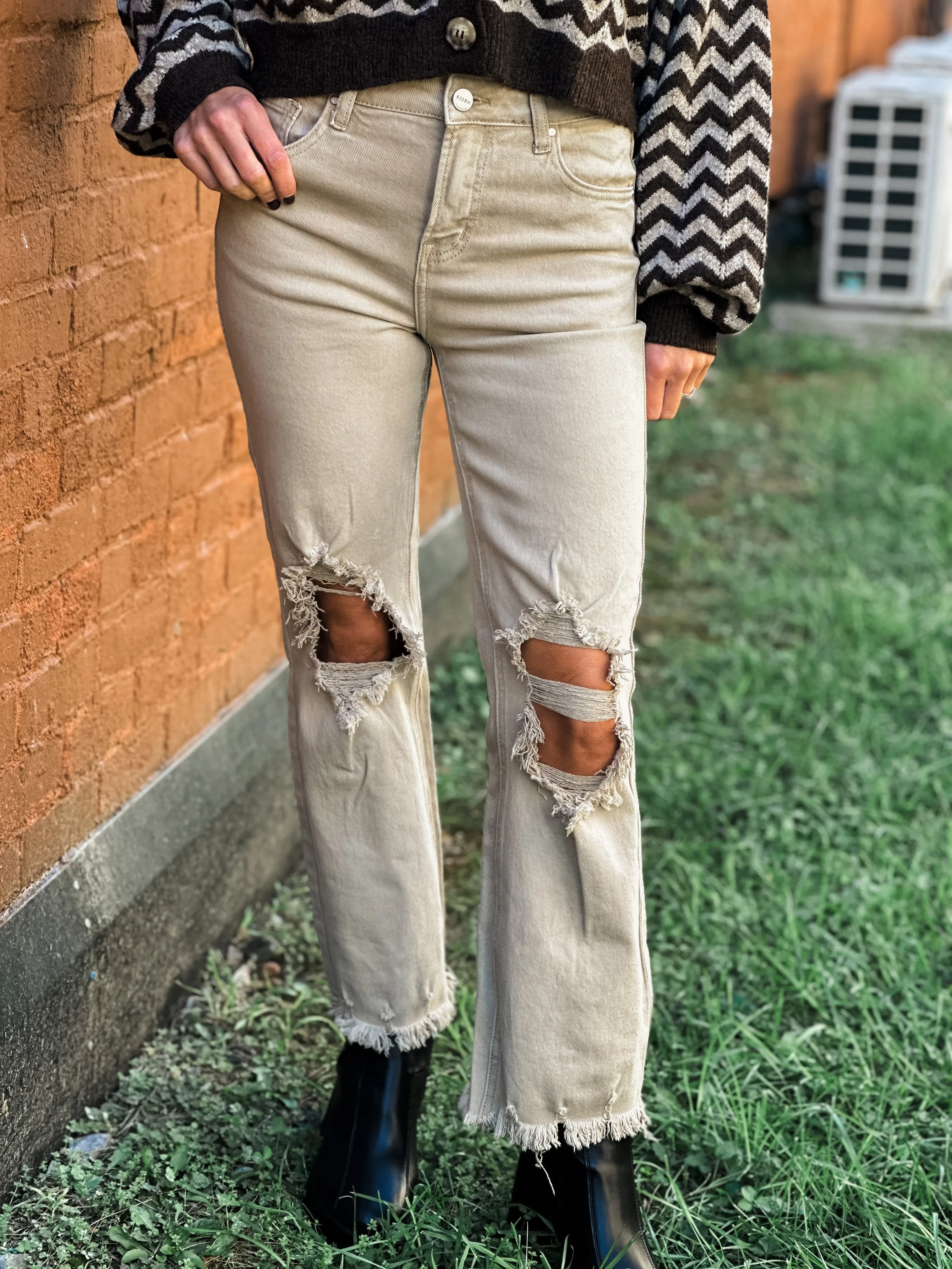 High Rise Sand Straight Jeans