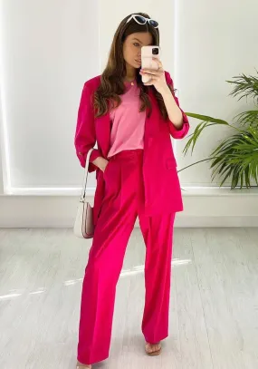 High Waisted Trousers in Fuchsia Pink - Outlet