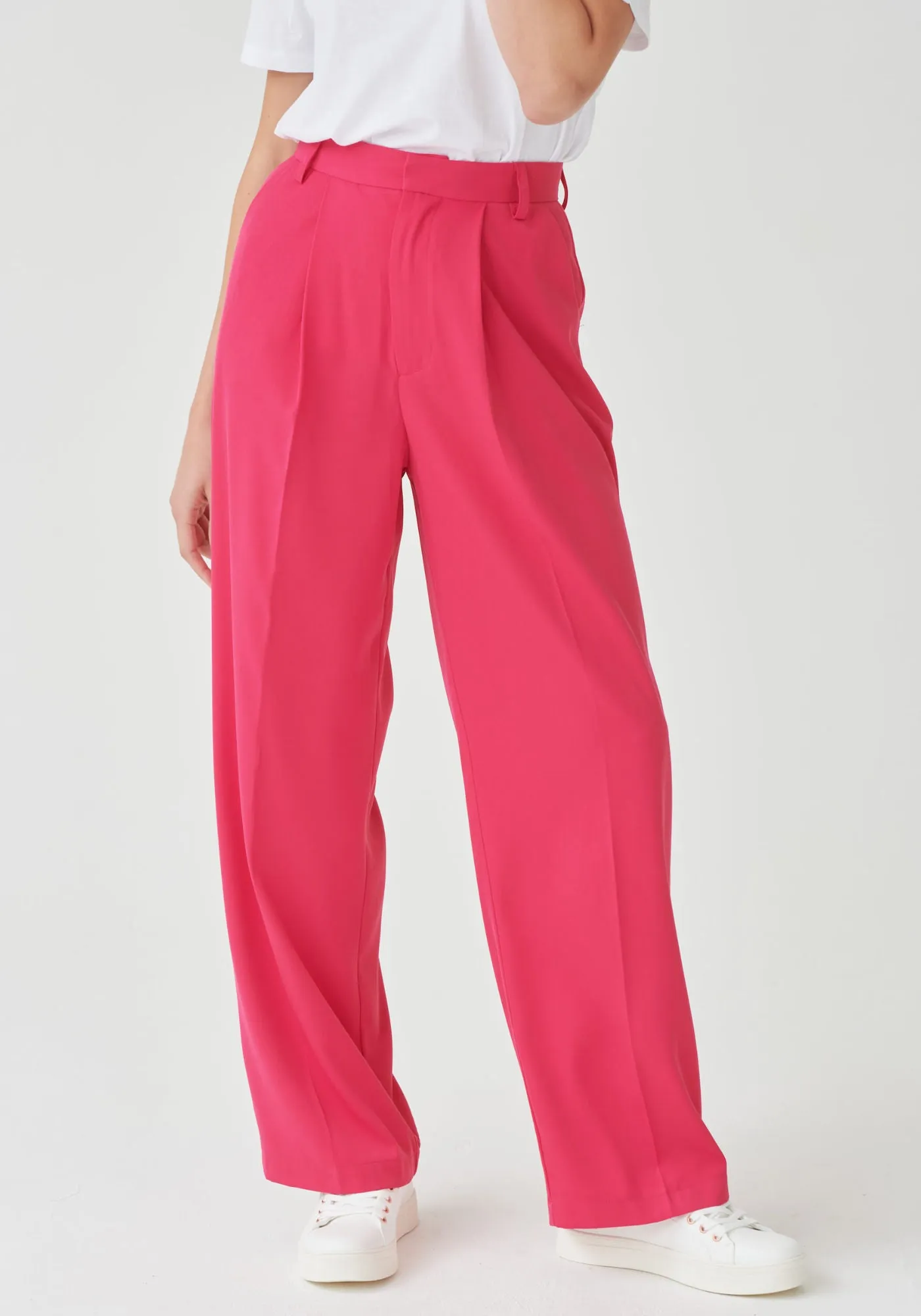 High Waisted Trousers in Fuchsia Pink - Outlet