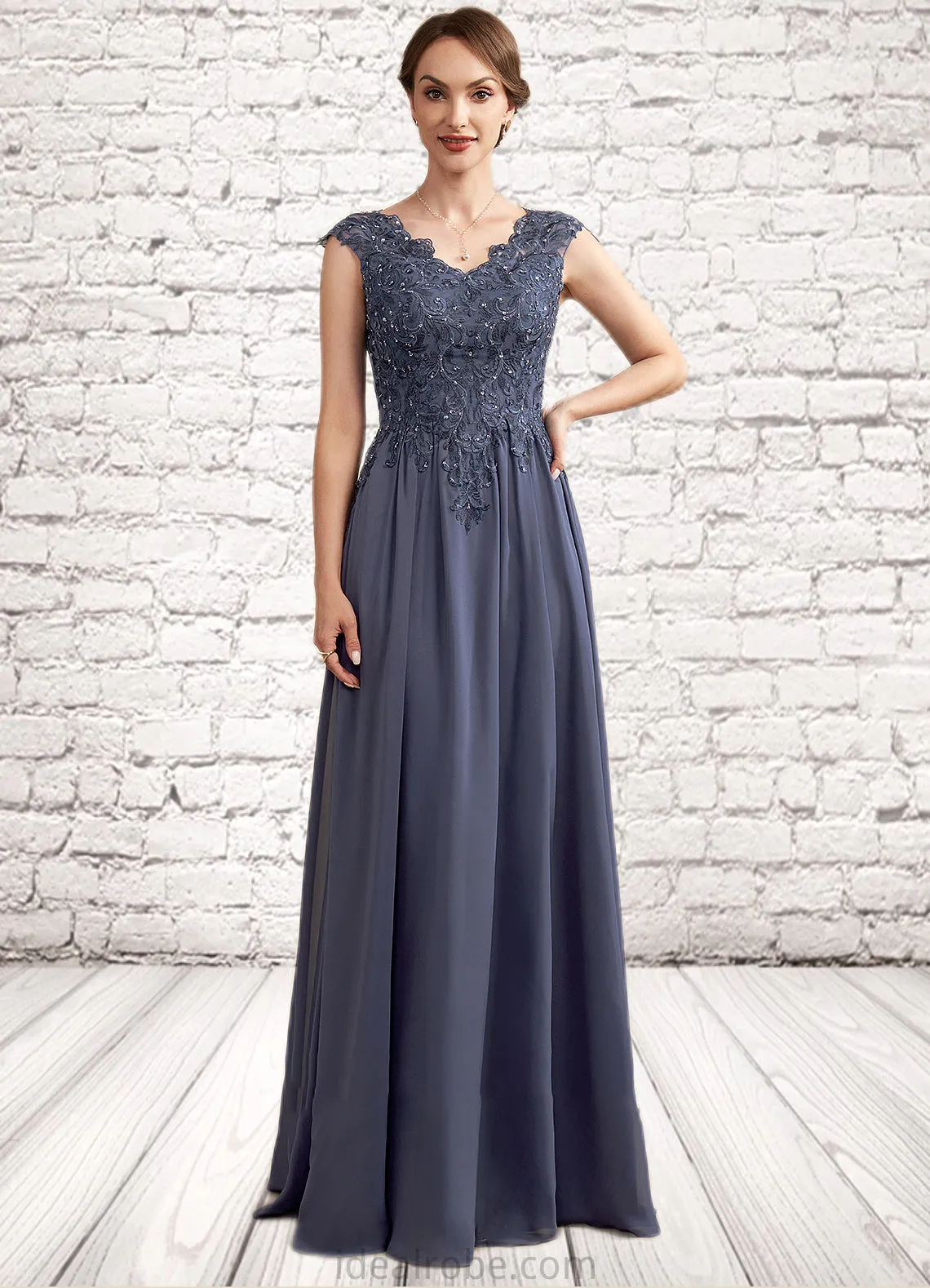 Jayla A-Line V-neck Floor-Length Chiffon Lace Mother of the Bride Dress With Beading Sequins STK126P0014657