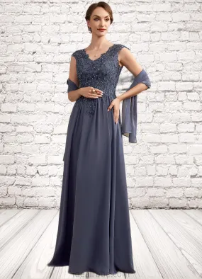 Jayla A-Line V-neck Floor-Length Chiffon Lace Mother of the Bride Dress With Beading Sequins STK126P0014657