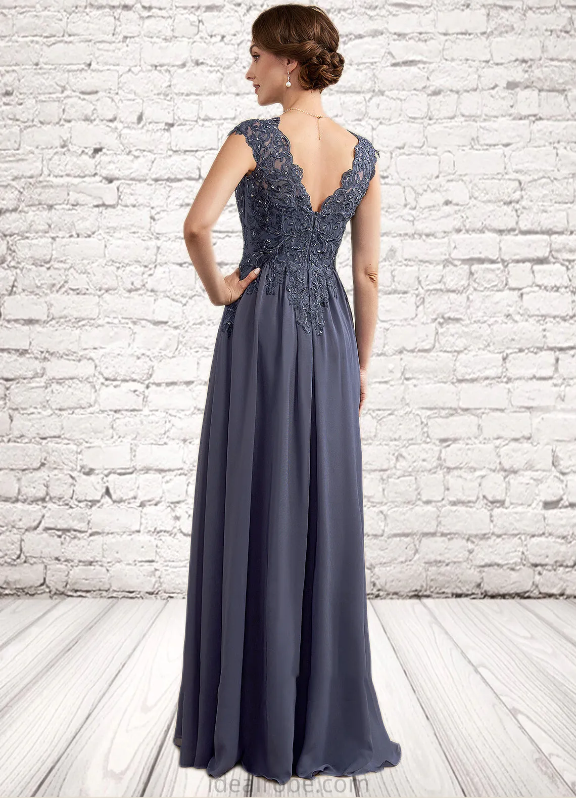 Jayla A-Line V-neck Floor-Length Chiffon Lace Mother of the Bride Dress With Beading Sequins STK126P0014657