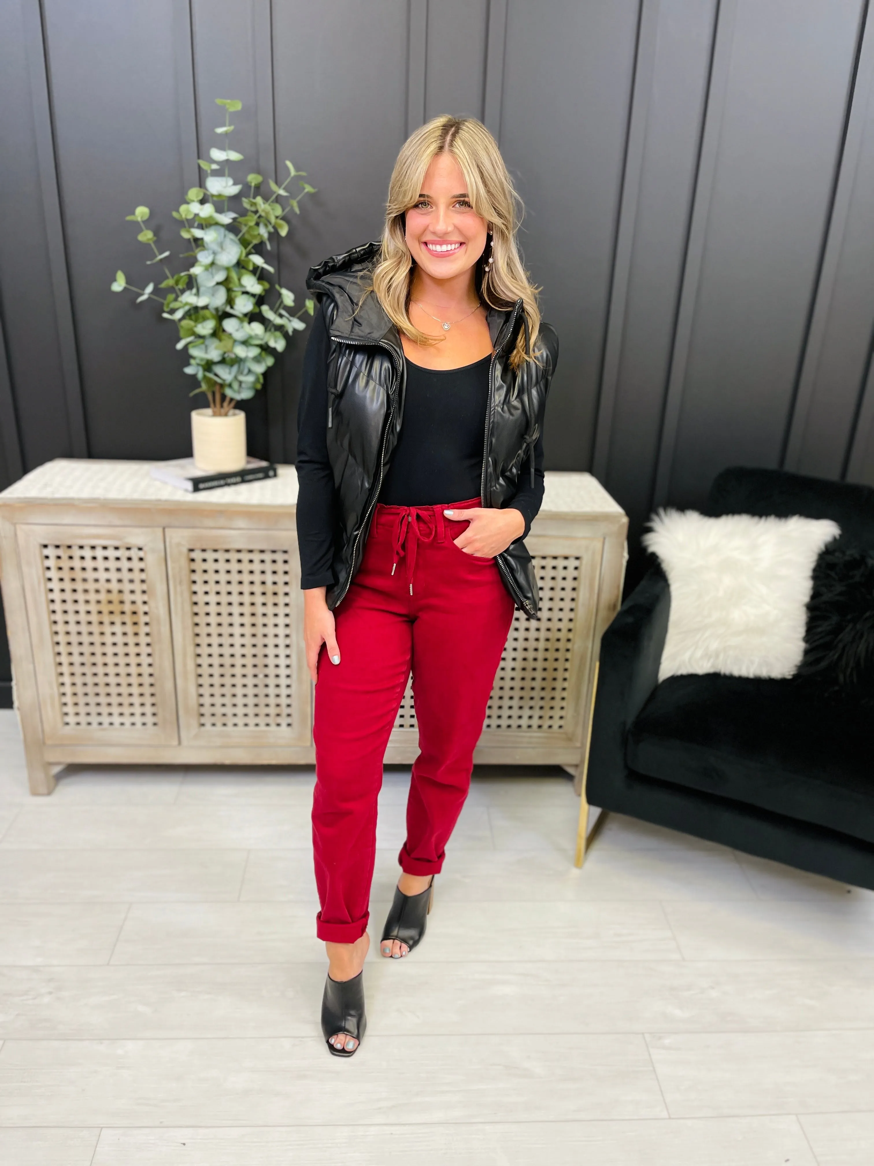 Judy Blue REG/CURVY Red, Red, Wine Denim Joggers