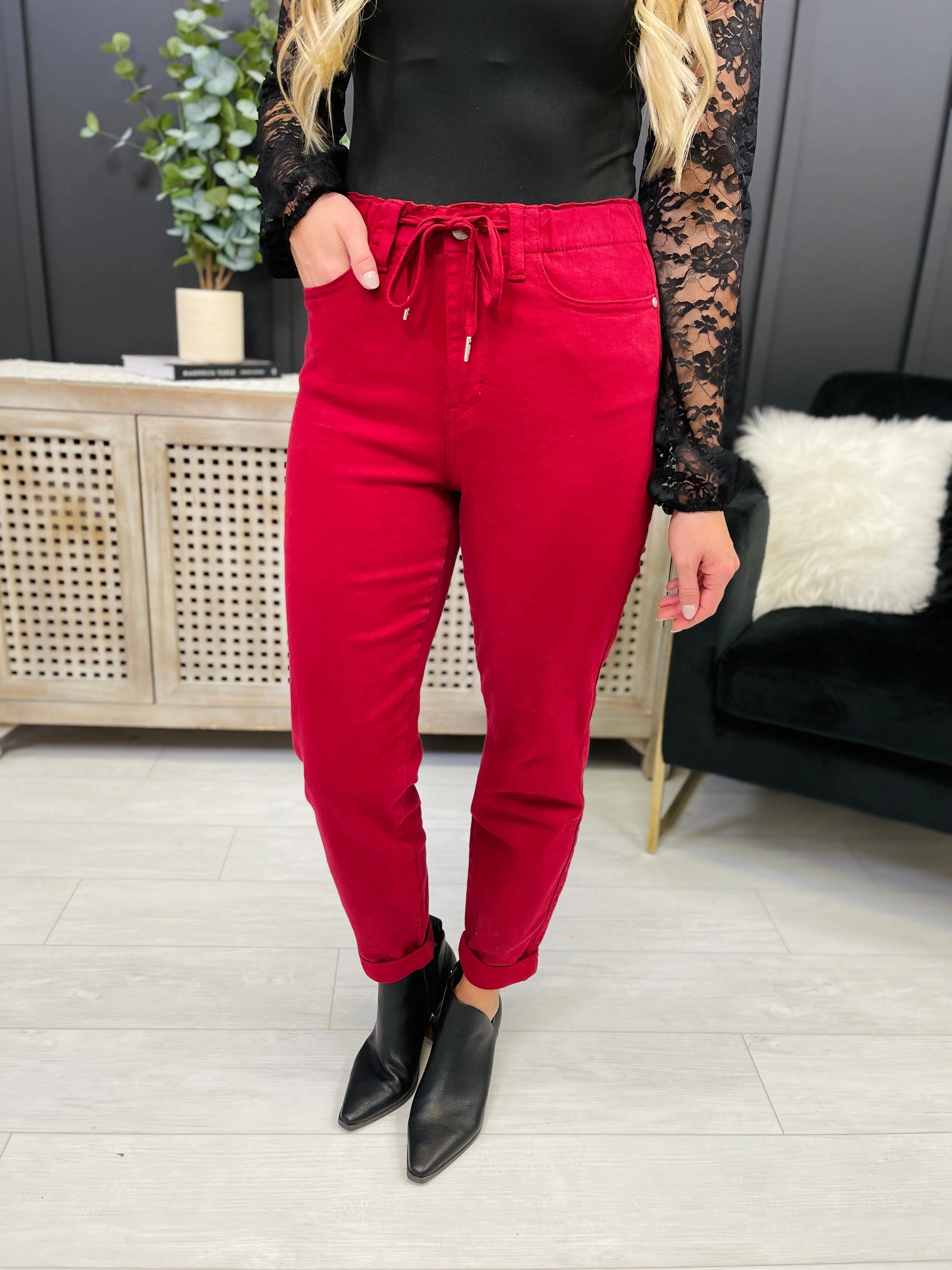 Judy Blue REG/CURVY Red, Red, Wine Denim Joggers