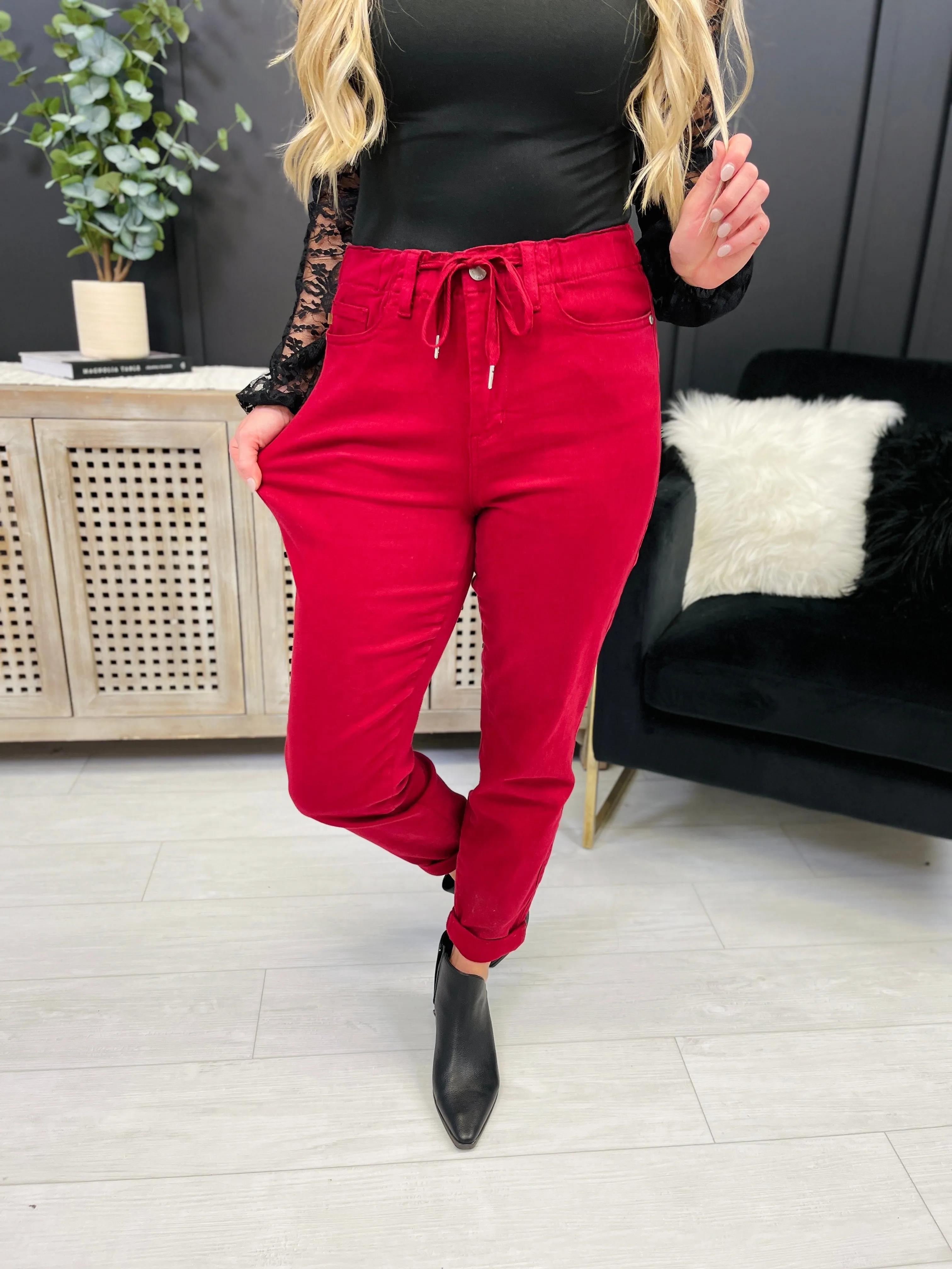 Judy Blue REG/CURVY Red, Red, Wine Denim Joggers