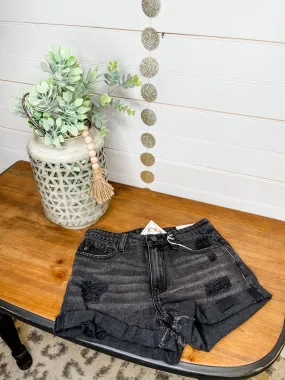 KanCan High Rise Distressed Black Shorts