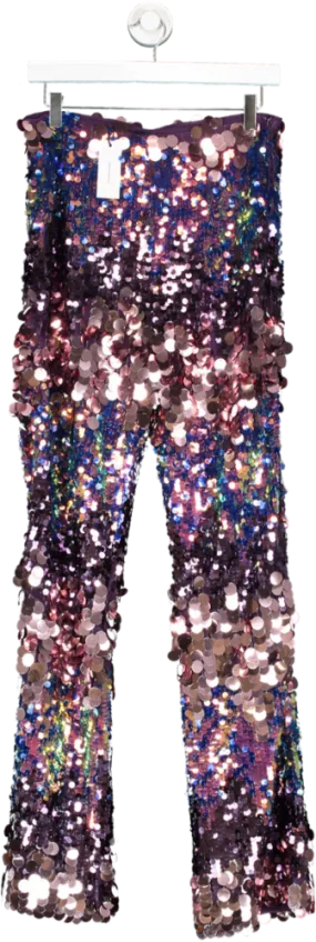 Karen Millen Multicoloured Disc Sequin Skinny Flared Woven Trousers UK 10