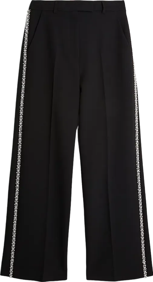 Karen Millen X Lydia Millen Petite Black Tailored Stretch Pearl Embellished Trousers UK 8