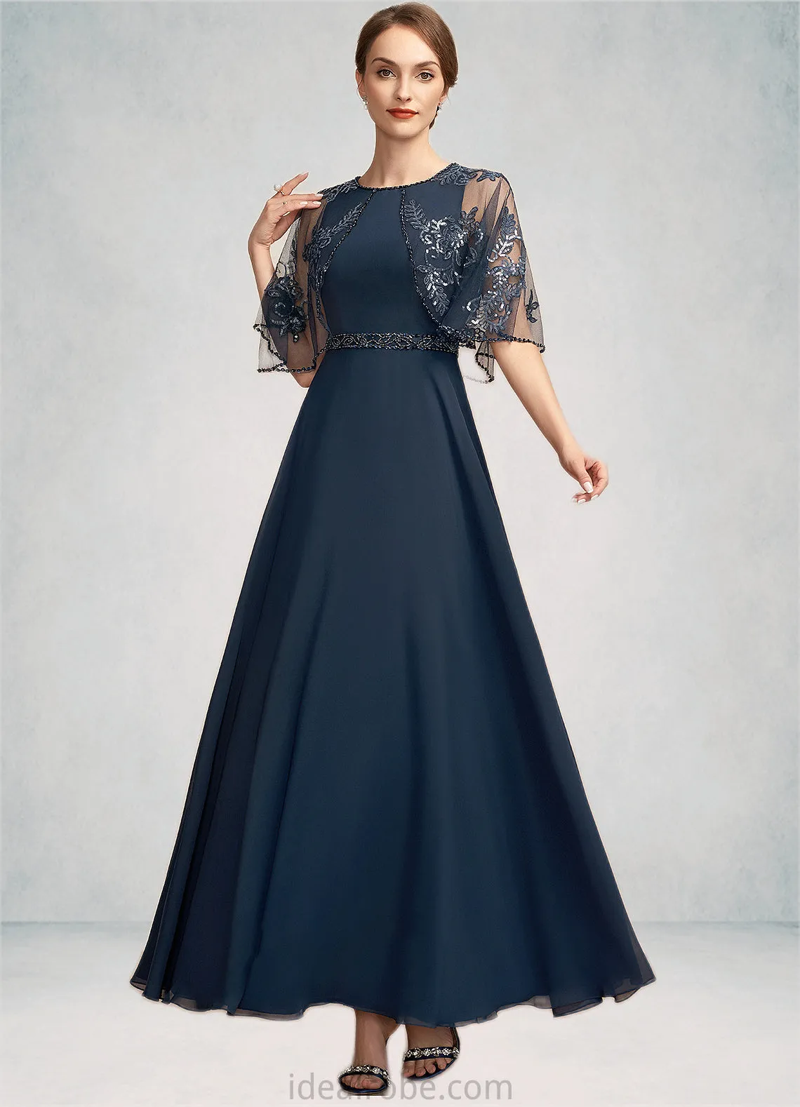 Katrina A-Line Scoop Neck Ankle-Length Chiffon Lace Mother of the Bride Dress With Beading Sequins STK126P0014892