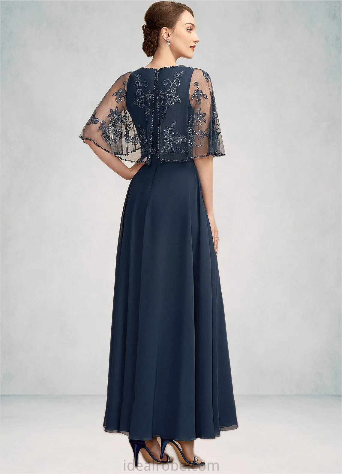 Katrina A-Line Scoop Neck Ankle-Length Chiffon Lace Mother of the Bride Dress With Beading Sequins STK126P0014892