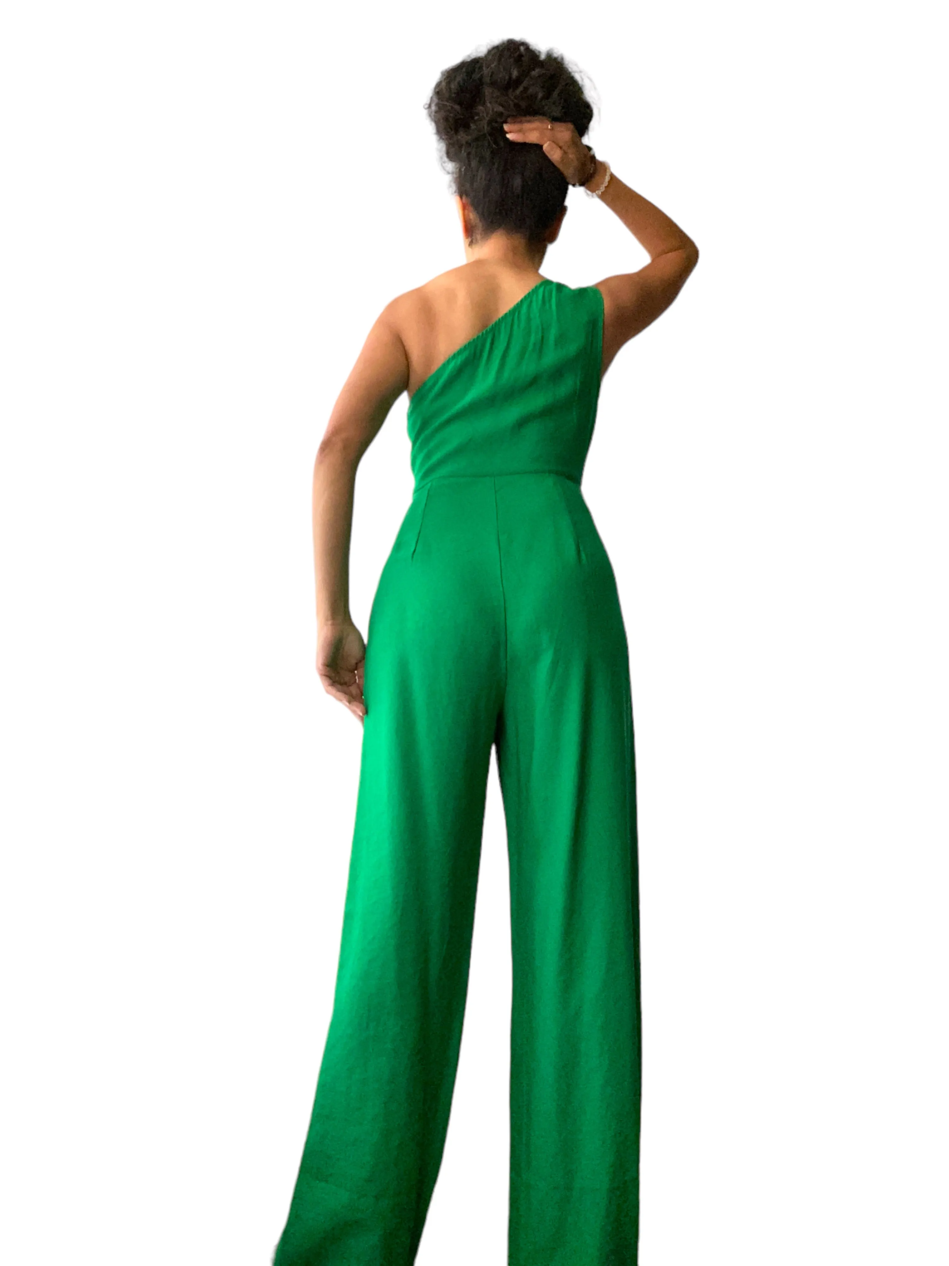 Kelly Green Asymmetrical Shoulder Jumpsuit