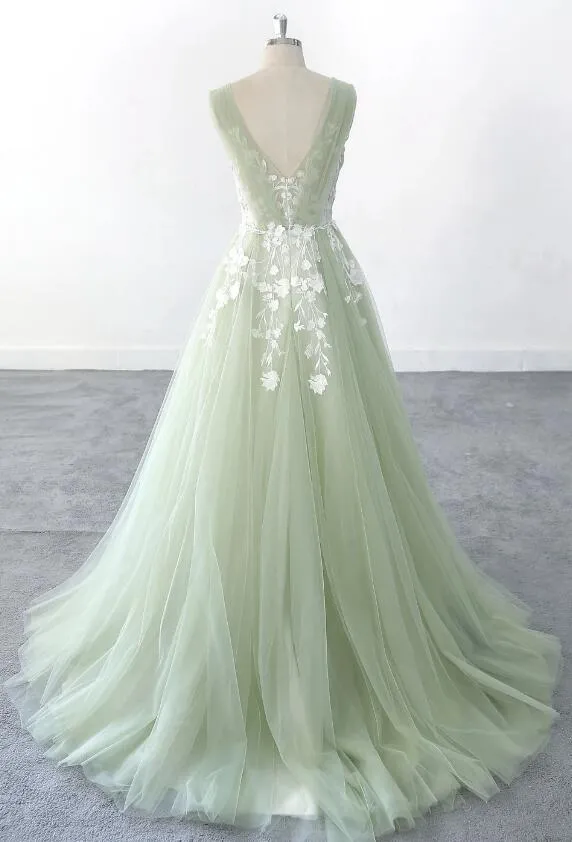 Light Green Prom Dress Long ,Colored Wedding Dresses, Sweet 16 Party Dresses PC1091