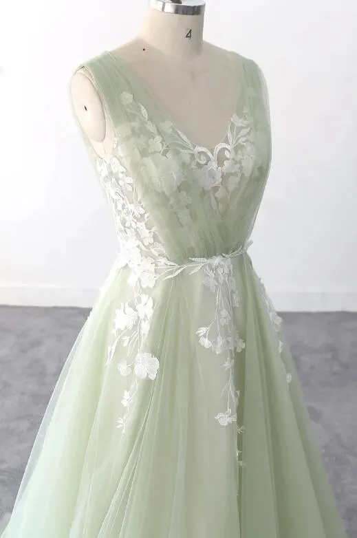 Light Green Prom Dress Long ,Colored Wedding Dresses, Sweet 16 Party Dresses PC1091