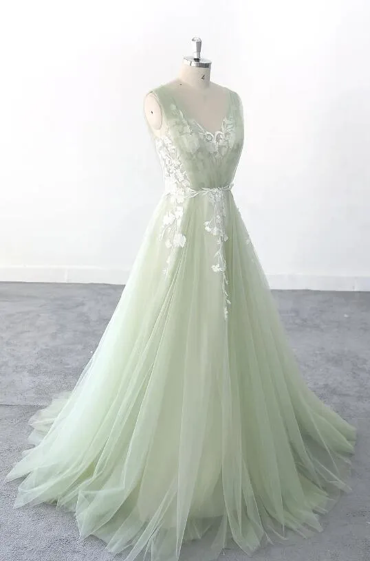 Light Green Prom Dress Long ,Colored Wedding Dresses, Sweet 16 Party Dresses PC1091