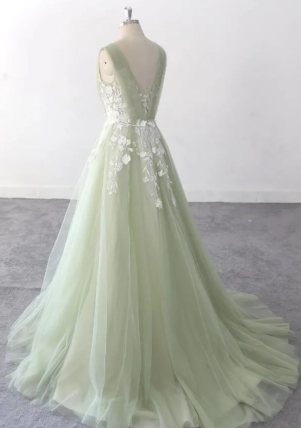 Light Green Prom Dress Long ,Colored Wedding Dresses, Sweet 16 Party Dresses PC1091