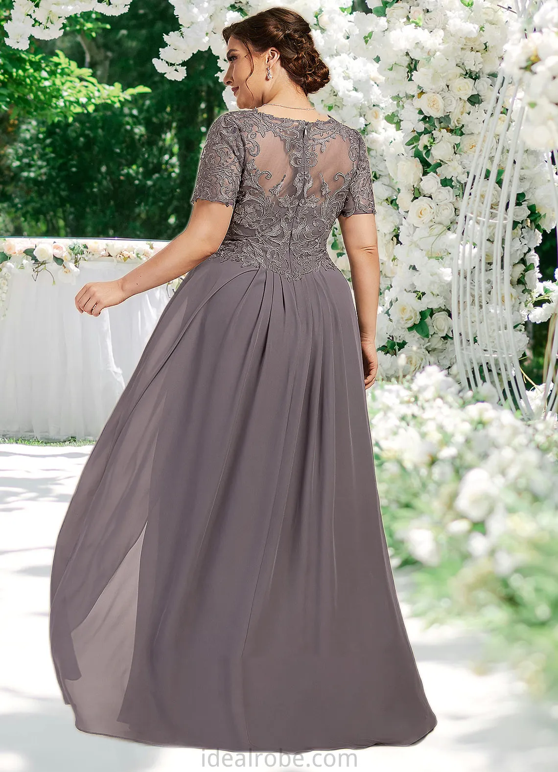 Lily A-line V-Neck Floor-Length Chiffon Lace Mother of the Bride Dress STK126P0014532