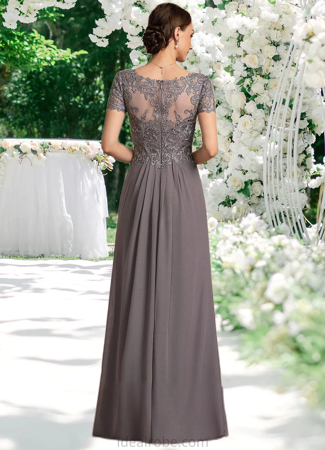 Lily A-line V-Neck Floor-Length Chiffon Lace Mother of the Bride Dress STK126P0014532