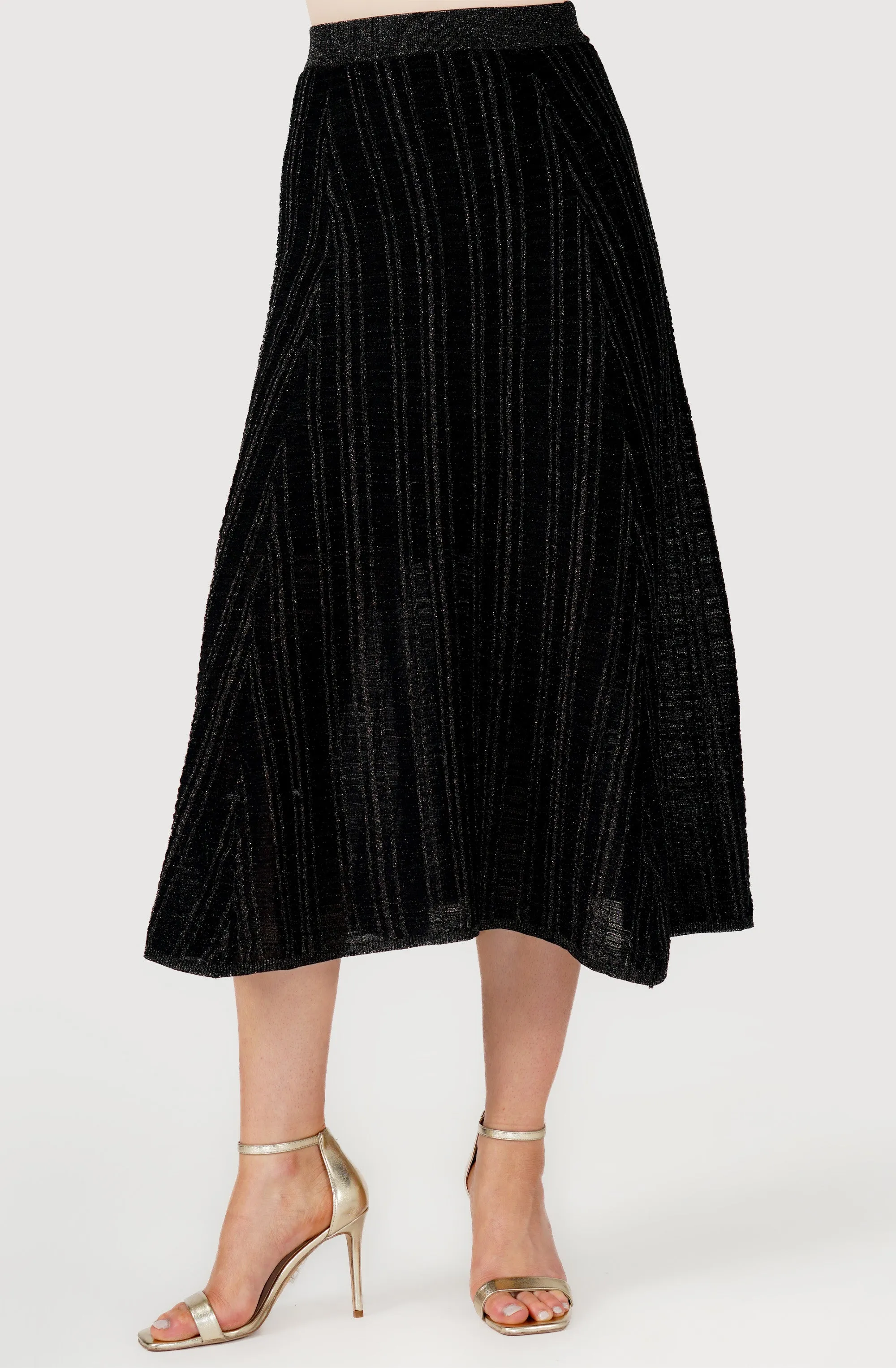 Lurex Embossed Knit Midi Skirt