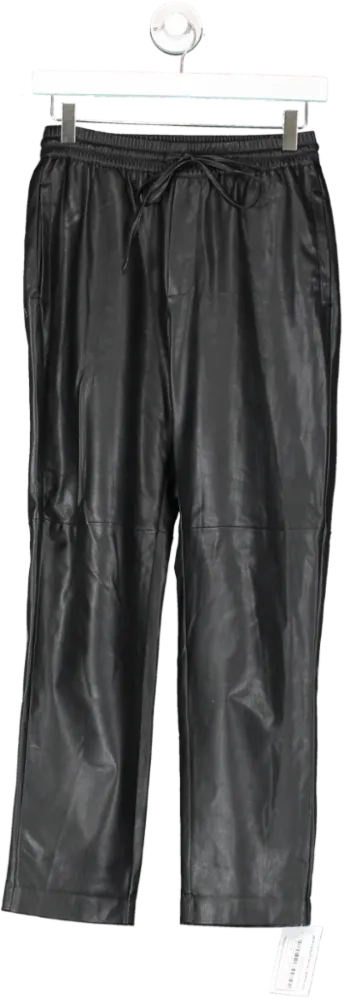 MANGO Black Leather-effect Elastic Waist Trousers UK XS