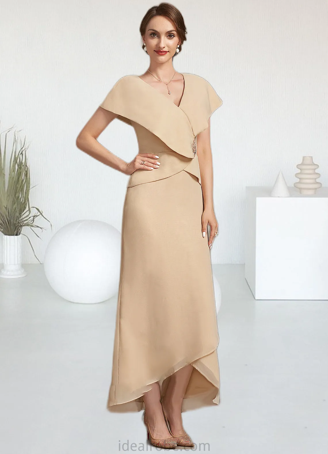 Marisa A-line V-Neck Asymmetrical Chiffon Mother of the Bride Dress With Beading Sequins STK126P0014615