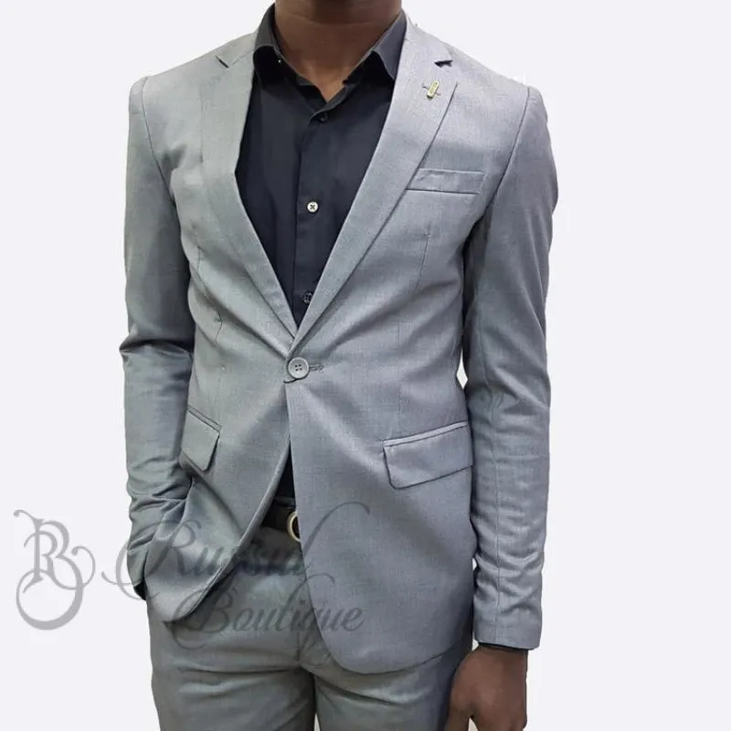 Men's Suit with Single Button |Grey