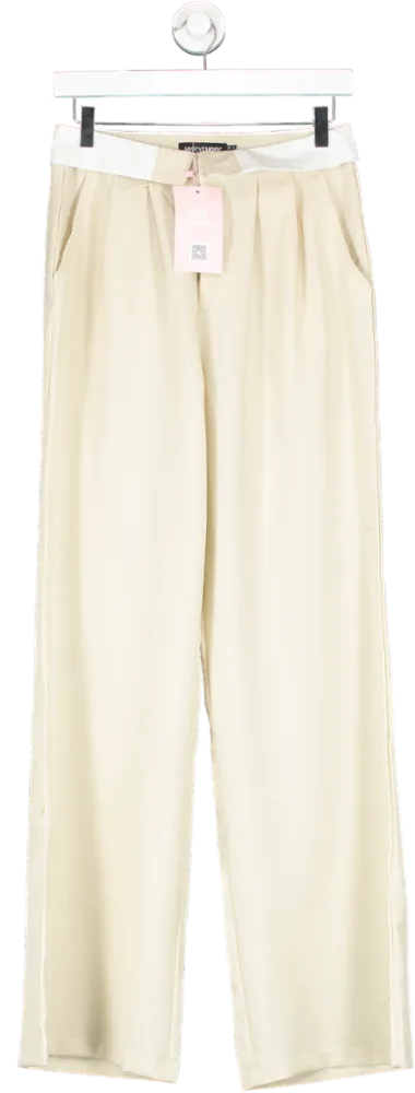 Missy Empire Beige Gracie Fold Over Waist Wide Leg Trousers UK 8