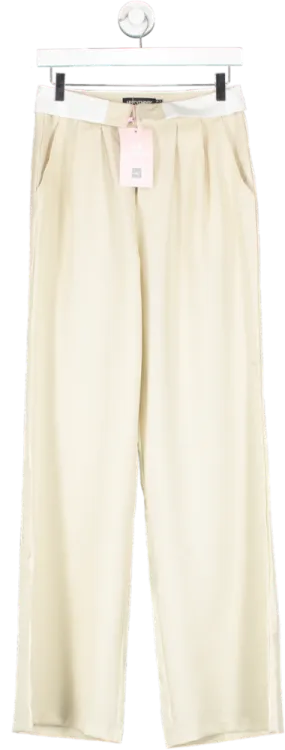 Missy Empire Beige Gracie Fold Over Waist Wide Leg Trousers UK 8