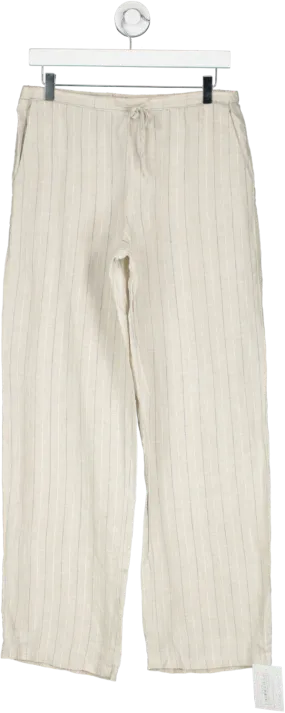 NA-KD Cream Linen Blend Mid Waist Trousers W36