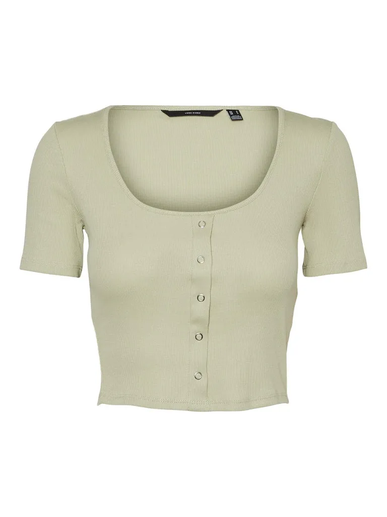 Natasha Button Cotton Crop Top