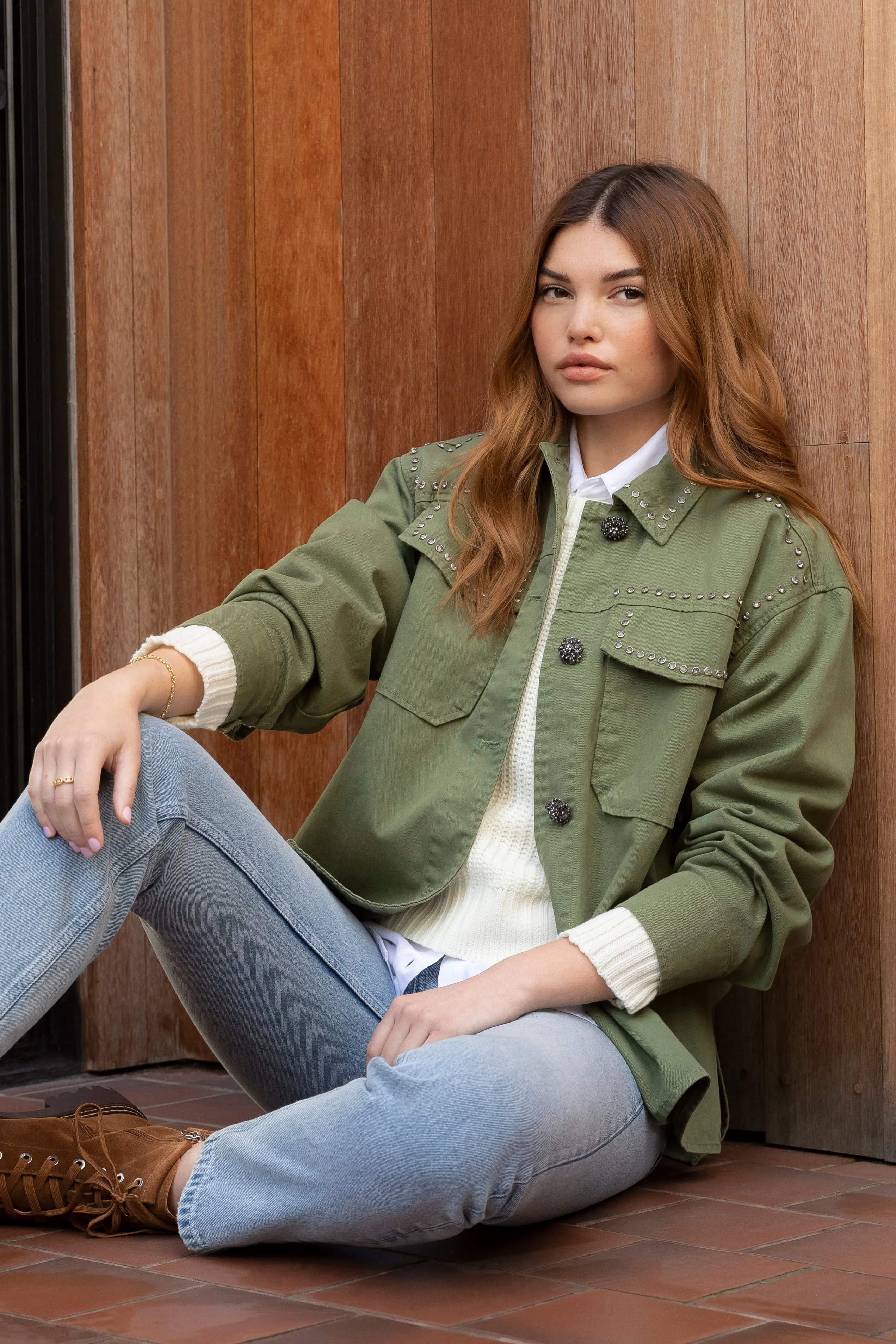 Odette Olive Studs Jacket