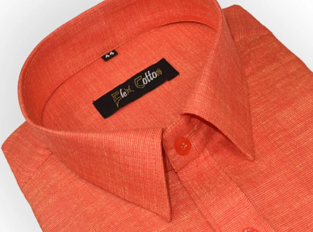 Orange Color Dual Tone Matty Cotton Shirt For Men's