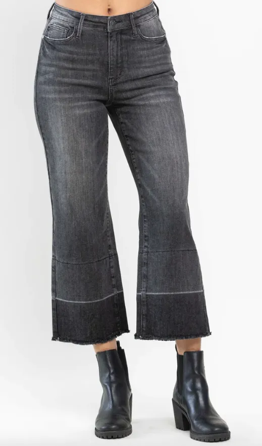 #P952 Layla Wide Release Hem Crop Wide Jeans Denim