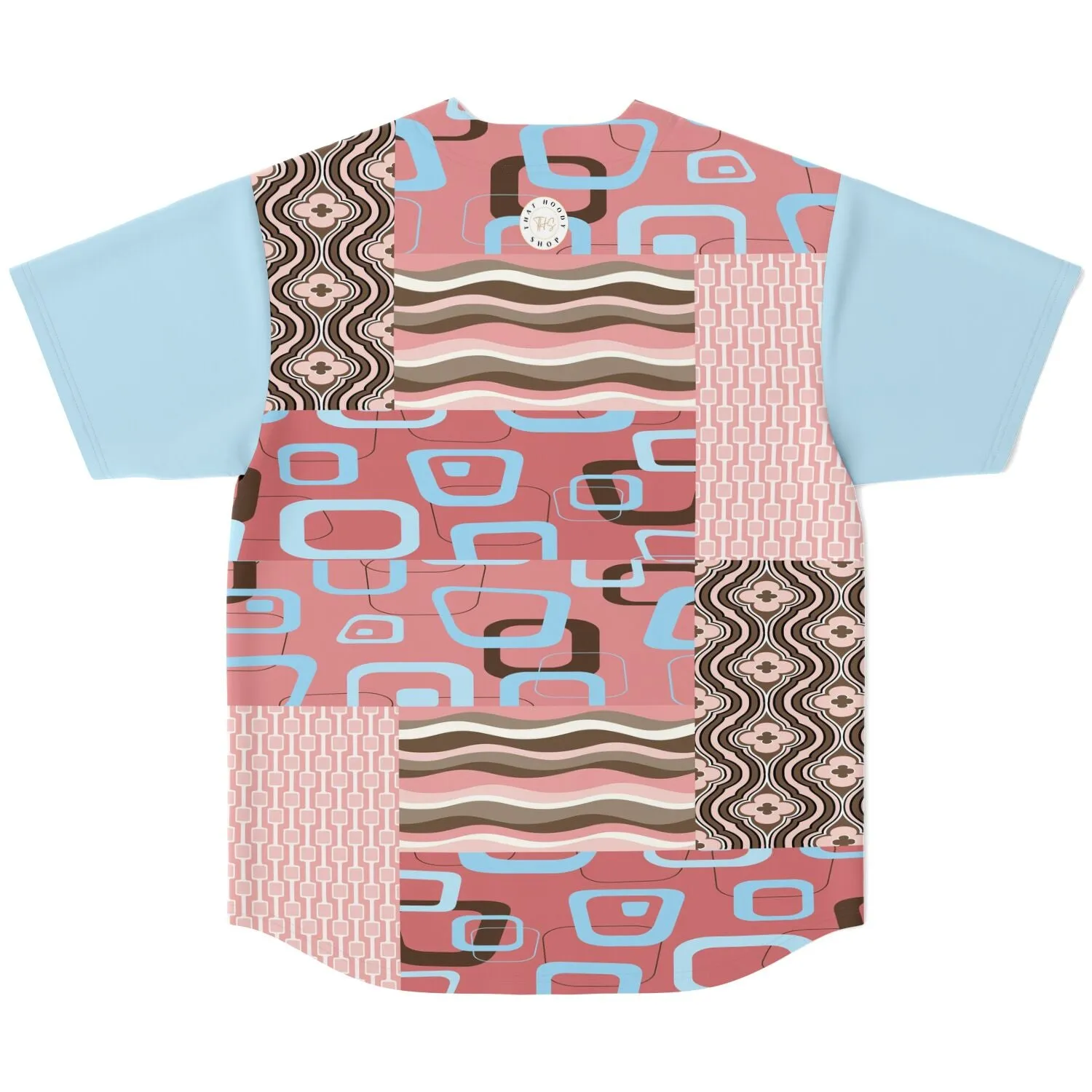 Pink Geo Patchwork Button Front Jersey