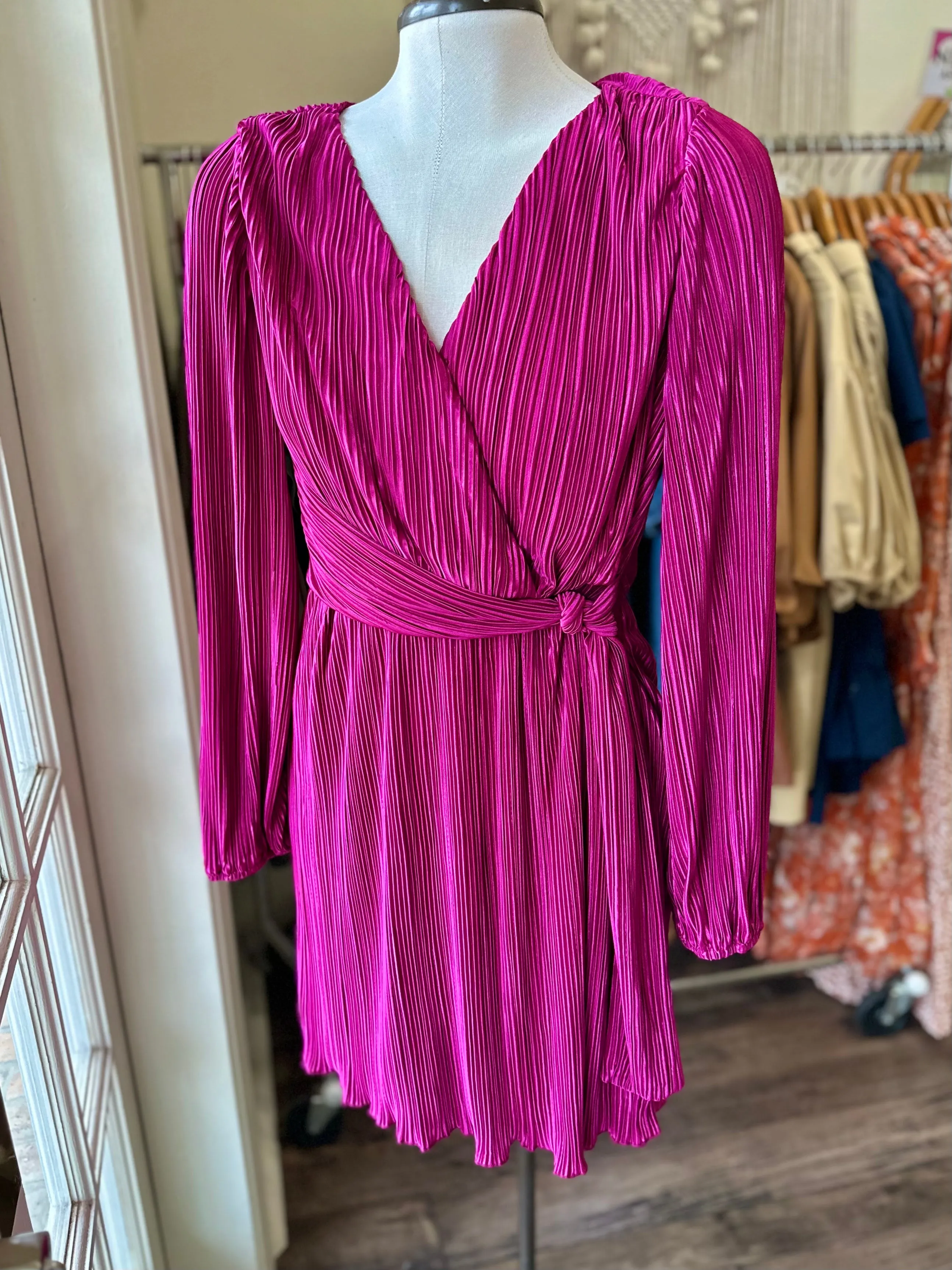 Pleated Faux Wrap Dress